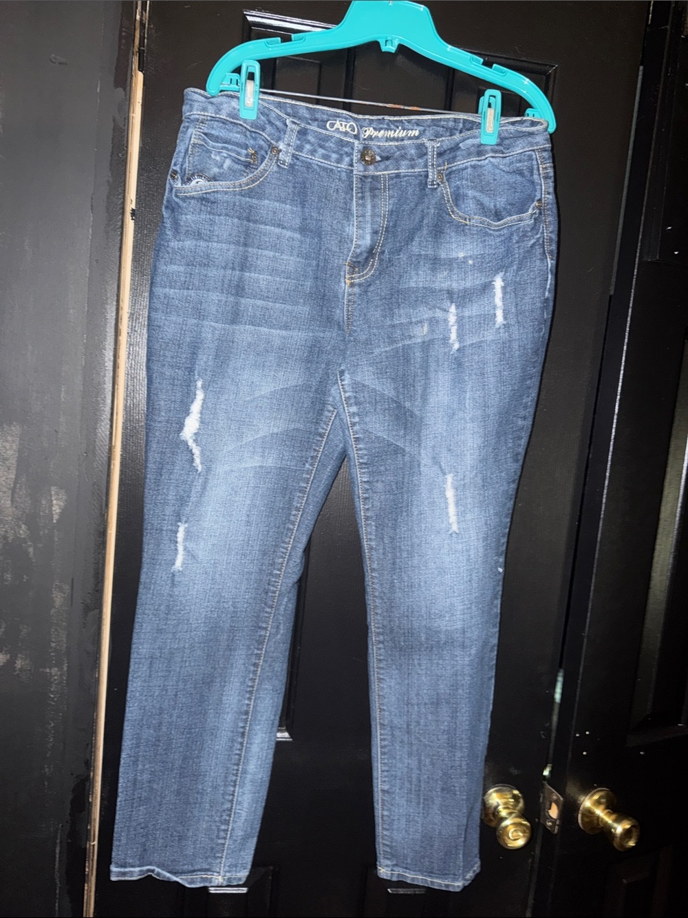 Cato Women's Straight Leg Distressed Blue Jeans